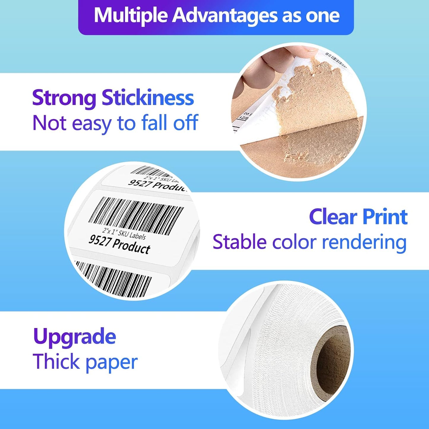 9527 Product 2" x 1" Sticker Labels, 12,000 Direct Thermal Labels, 12 Rolls