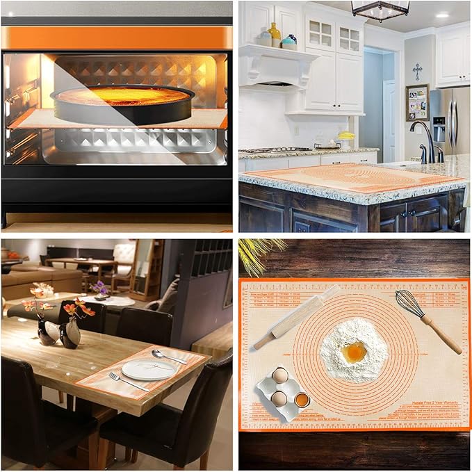 Silicone Pastry Mat 34'' By 26'' Extra Large Baking Mat with Measurements for Dough Rolling, Kneading Board, Kitchen Counter Mats, Perfect for Dough, Fondant, Pie Crust, Cookies, Bread, Pasta, Pizza