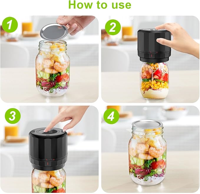M11 Electric Mason Jar Vacuum Sealer Kit - with Wide and Regular Mouth Mason Lids, Jar Vacuum Sealer for Canning Jars, Vacuum Sealing Machine for Food Storage Black