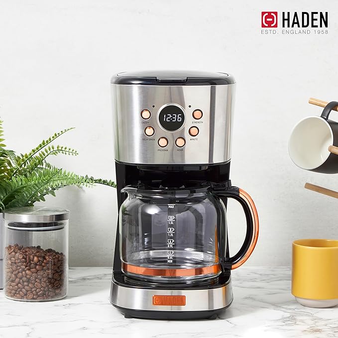 HADEN Heritage 1.7 Liter Stainless Steel Electric Kettle Bundled with 12 Cup Drip Coffee Maker, Coffee Machine with Auto Shut-Off, Steel & Copper