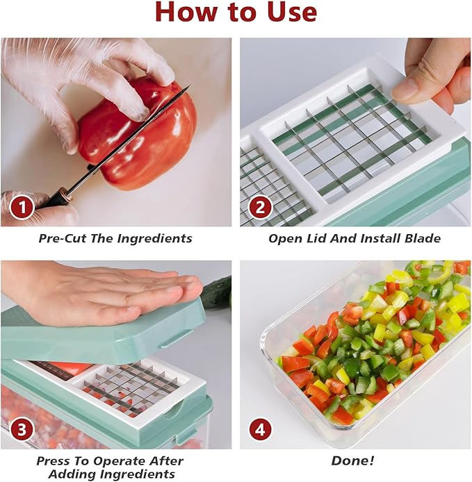 Vegetable Chopper, Onion Dicer, Mandoline Slicer, Food Chopper with Container, Vegetable Cutter for Salad Potato Carrot Garlic(2 Blades, Blue White)