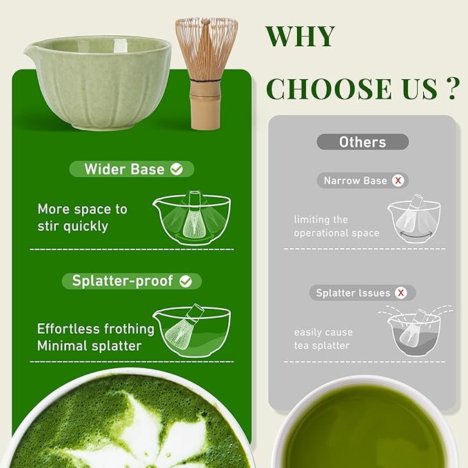 Matcha Whisk Set,7 PCS Ceramic Matcha Kit Includes Matcha Bowl with Spout, Matcha Whisk and Holder, Bamboo Scoop, Stainless Sifter, Towel, Unique Gift for Matcha Lovers (Mottled Green)