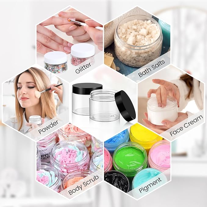 TUZAZO 6 Oz Plastic Container Jars with Lids and Labels BPA Free, Empty Round Clear Cosmetic Containers Plastic Slime Jars for Lotion, Cream, Ointments, Body Butter, Makeup, Travel Storage (12 Pack)