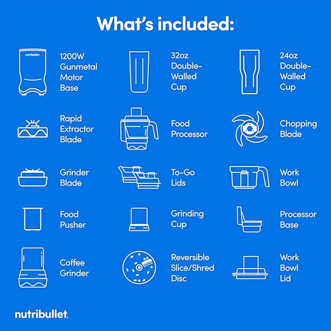 nutribullet® Ultra Plus+ 3-1 Compact Kitchen System, 1200W Kitchen System with Blender, Food Processor, and Coffee and Spice Grinder, 32oz and 24oz Blending Cups, 2-Cup Food Processor, Gunmetal Gray