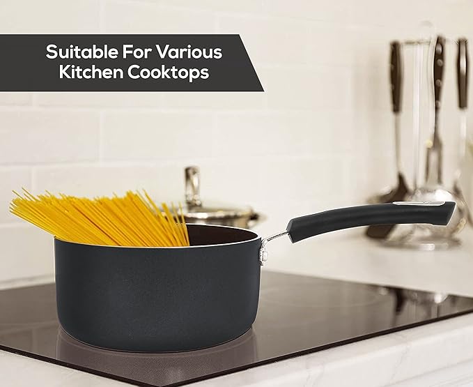 Utopia Kitchen Nonstick Stock Pot Saucepan Set with Lids, 1.5 Quart and 2 Quarts Multipurpose Stock Pots Set for Home, Kitchen or Restaurant, Grey & Black