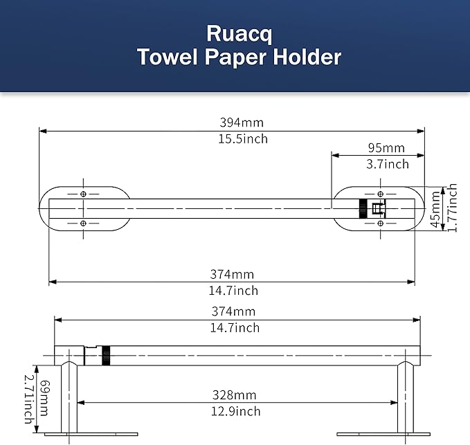 Ruacq Brushed Gold Paper Towel Holder Double Post Pivoting Round Base Under Cabinet Paper Towel Holder for Kitchen Self-Adhesive or Drill mounting