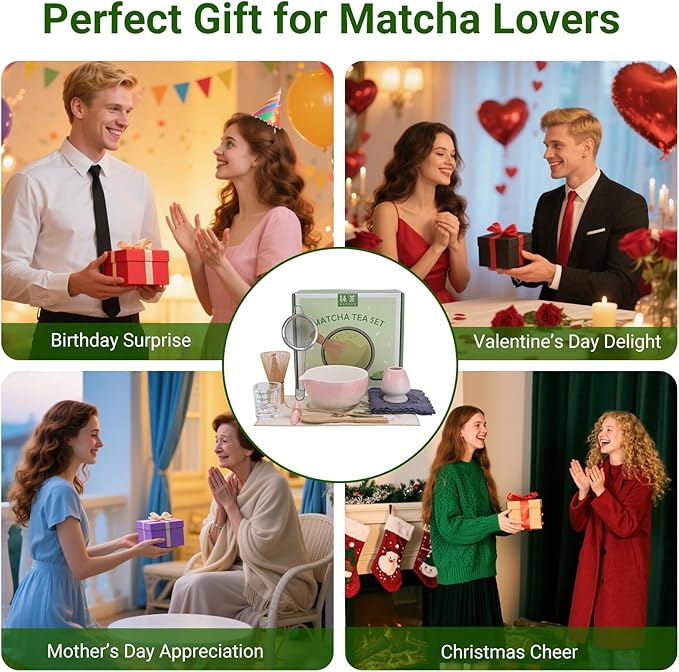 Matcha Whisk Set Pink – 10 Pcs Matcha Set Whisk and Bowl – Ceremonial Matcha Kit, Matcha Starter Kit & Accessories – Japanese Matcha Set Gift for Tea Ceremony and Matcha Lovers