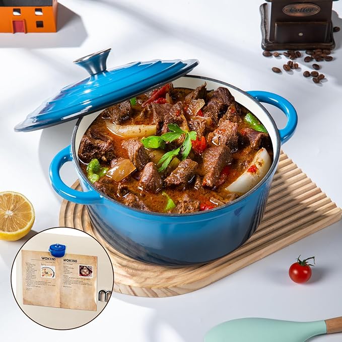 Enameled Cast Iron Dutch Oven Pot with Lid Heavy-Duty Cookware for Bread Baking, Braising, Stews, Roasting,7QT,blue
