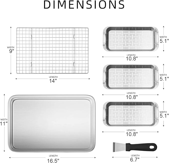 Grill Basket Set, 6-Piece Stainless Steel Large Grill Pans, 16.5" x 11" Pan, Outdoor Grill with Cooling Rack for Vegetables, Fish, Meat, Great Grilling Gifts for Men