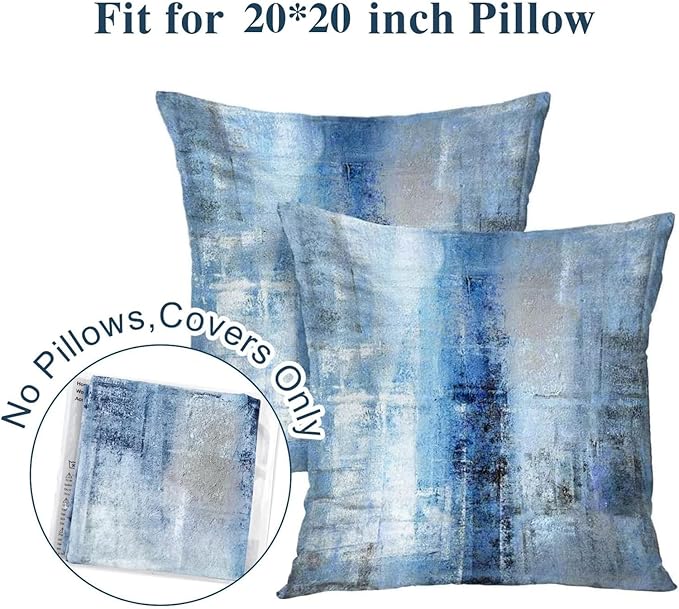 Decorative Throw Pillows Cushion Cover for Bedroom Sofa Living Room 20 x 20 Inch Set of 2 Blue and Grey