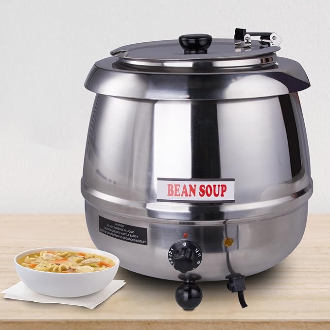 10.5Qt Soup Warmers Commercial Soup Kettle Warmer with Hinged Lid and Detachable Stainless Steel Pot, Food Warmer for Parties, Buffet - Silver