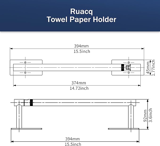 Ruacq Brushed Gold Paper Towel Holder Double Post Pivoting Square Base Under Cabinet Paper Towel Holder for Kitchen Self-Adhesive or Drill mounting