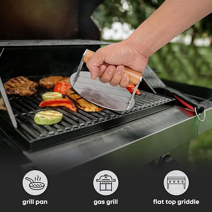 Stanbroil Stainless Steel Smash Burger Press, 5.5-Inch Round Burger Smasher, Non-stick Grill Burger Press for Flat Top Griddle