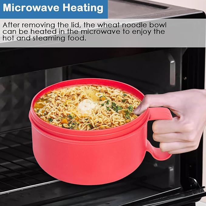 Microwave Ramen Bowl with Lid and Handle for Dorm Essentials,Microwave Soup Mugs Set of 2 for Soup and Instant Noodles,Oatmeal, Gumbo, Salad, BPA Free(Red Red)