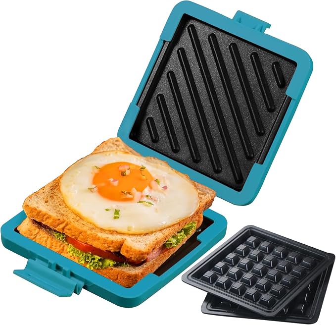 Toaster,Microwave Toaster, Sandwich Maker, Waffle Maker, Panini Maker, Dishwasher Safe,NO Electricity,Wireless,Time Saving,Fast (Blue, Microwave Sandwich and Waffle Maker)