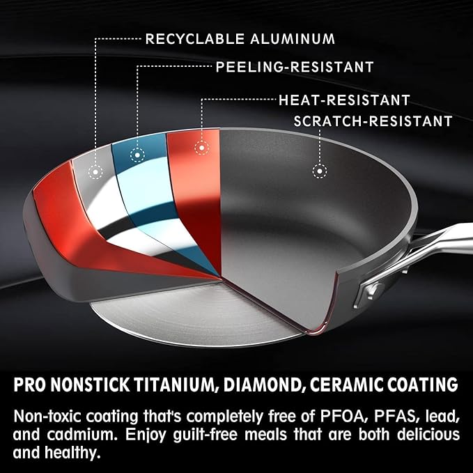 MsMk Titanium and Ceramic Nonstick Wok pan with lid,12.5 Inch Woks & Stir Fry Pans with Stay-Cool Handle,Flat Bottom Wok Suits for Induction, Electric, Gas, Halogen, All Stoves