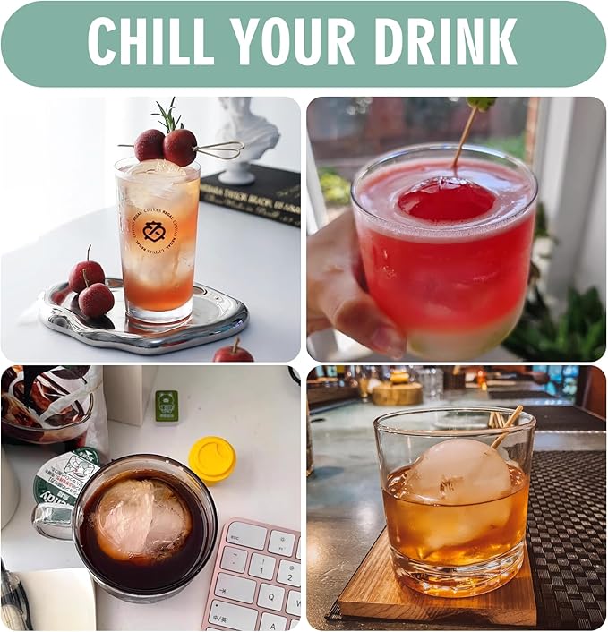 WIBIMEN Large Ice Cube Molds, Big Round Whiskey Ice Cube Trays for Freezer, Easy to Fill & Release, Whiskey Bourbon Cocktail(2.5In*8 Balls- Pink/2 Pack)