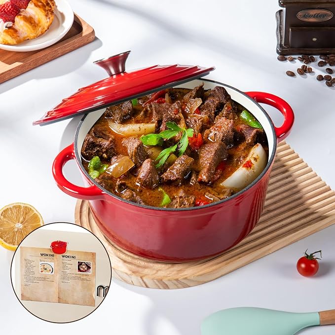Enameled Cast Iron Dutch Oven Pot with Lid Heavy-Duty Cookware for Bread Baking, Braising, Stews, Roasting,5.5QT,red