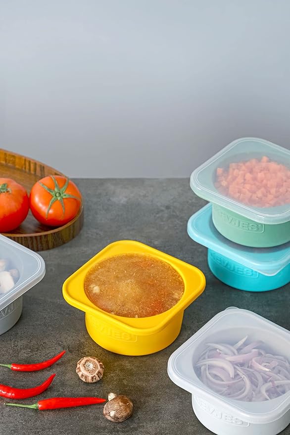 Stackable Silicone Artisan Pizza Dough Proofing Containers with Lids (2 Yellow+2 Space Gray)