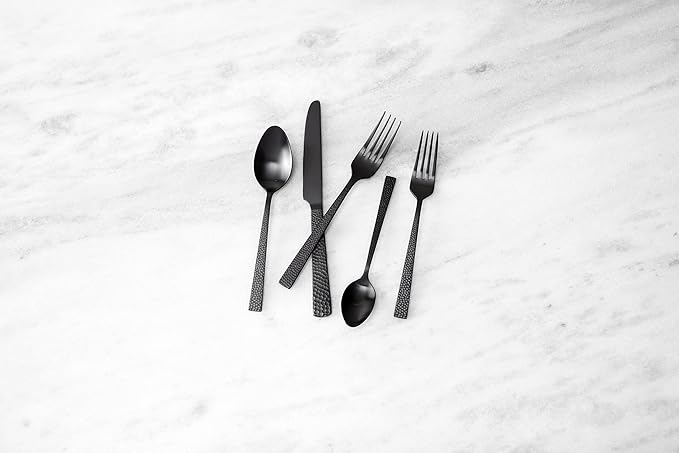 Fortessa Nomad Stainless Steel Flatware, Brushed Matte Black, 20 Piece Place Setting, Service for 4