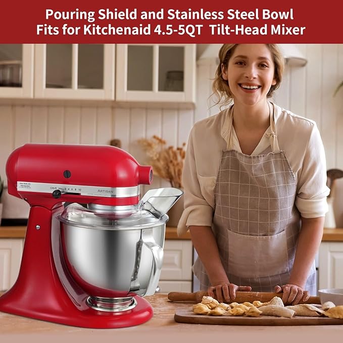 Gdrtwwh 5QT Bowl and Pouring Shield Attachment for Kitchenaid Tilt-Head Stand Mixer