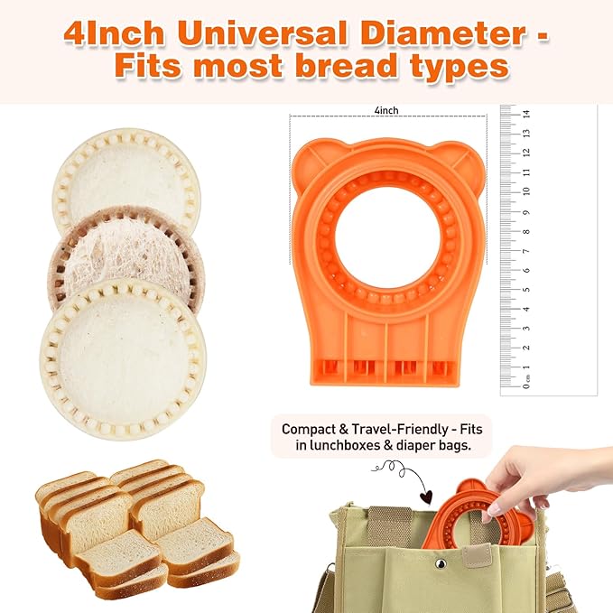 Leak-Proof & BPA-FreeSandwich Cutter and Sealer for PB&J, Round Crustless Kitchen Tool, Kids Lunch Snacks Maker for Biscuit & Cookie Dough, Orange