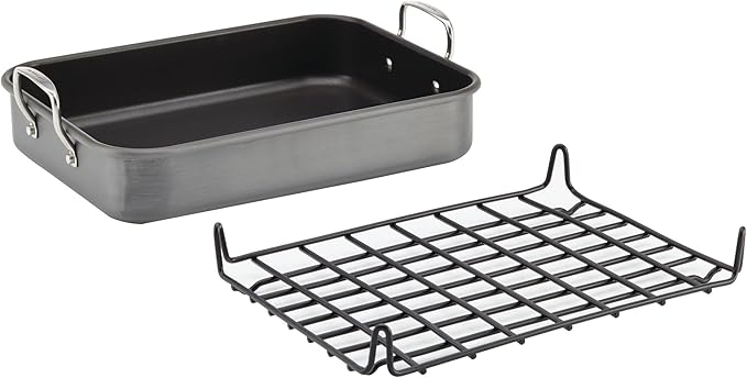 Rachael Ray Brights Hard Anodized Nonstick Roaster / Roasting Pan with Rack - 16 Inch x 12 Inch, Gray