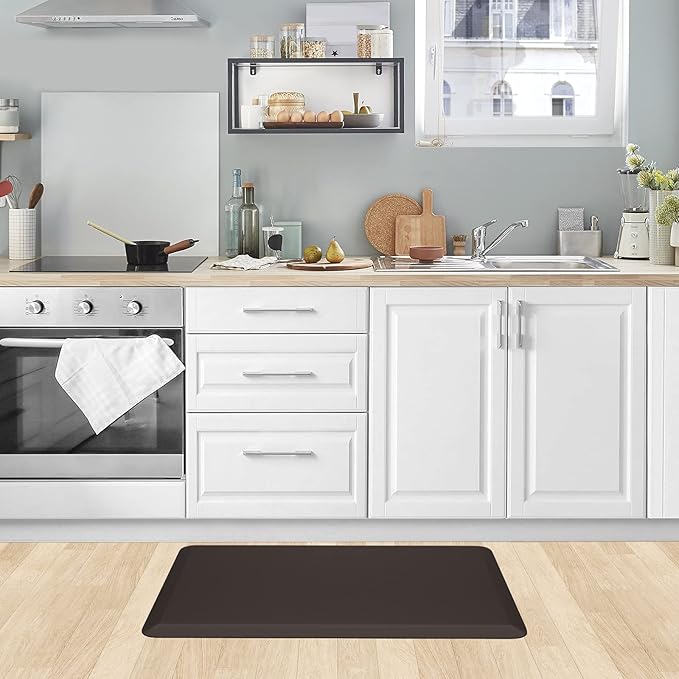 KitchenClouds Kitchen Mat Cushioned Anti Fatigue Rug 17.3"x28" Waterproof Non Slip Standing Desk Mat Comfort Floor Mats for Kitchen House Sink Office (Chocolate)