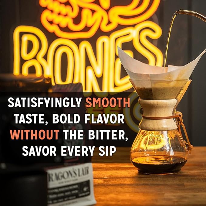 Bones Coffee Company Jingle Bones, Caramel Vanilla Coconut Flavored Coffee, Medium Roast Low Acid Arabica Beans Compatible with Auto drip and French Press Coffee Maker, 12 Oz Whole Bean
