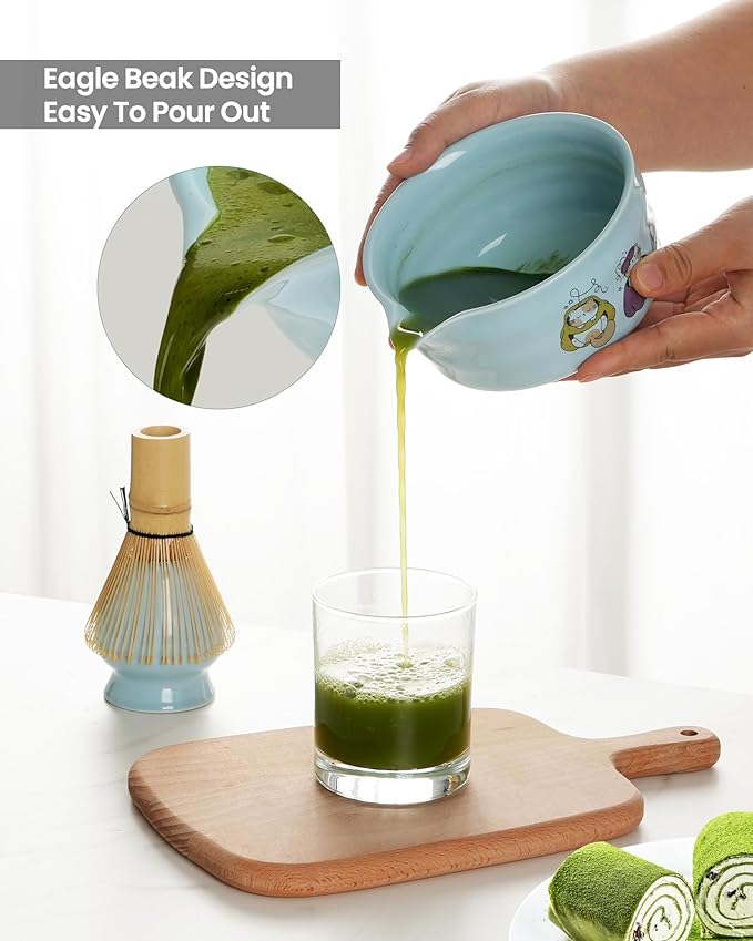 Matcha Whisk Set 7 Pcs Ceramic Matcha Kit with Bowl,Bamboo Whisk & Holder,Scoop,Rest,Stainless Steel Sifter,Tea Towel–Traditional Japanese Tea Ceremony Tools Set(Blue)