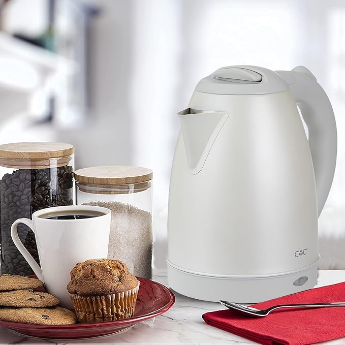 COOK WITH COLOR Electric Kettle - Rapid Boil, Sleek Design, and Safety Features - Great for Quick and Easy, Stainless Steel Crème, 1.7 Liters