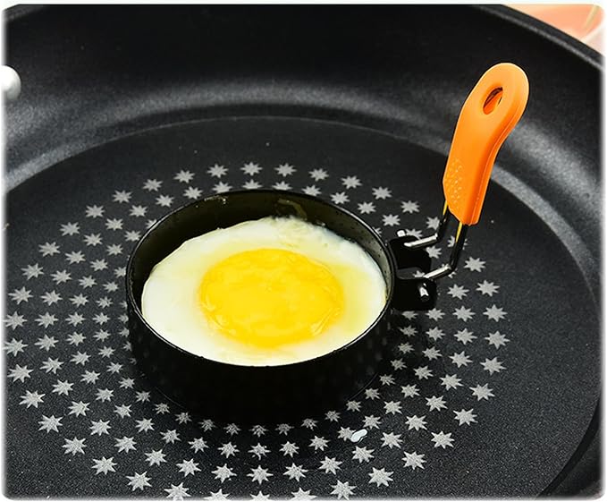 3.5" Egg Rings 6“ Pancake Mold with Silicone Handle, Round Mold for English Muffins - Griddle Cooking Shaper for Indoor Camping Breakfast Sandwiches w/Silicone Oil Brush set of 6 (4pcs 3.5"+2pcs 6")