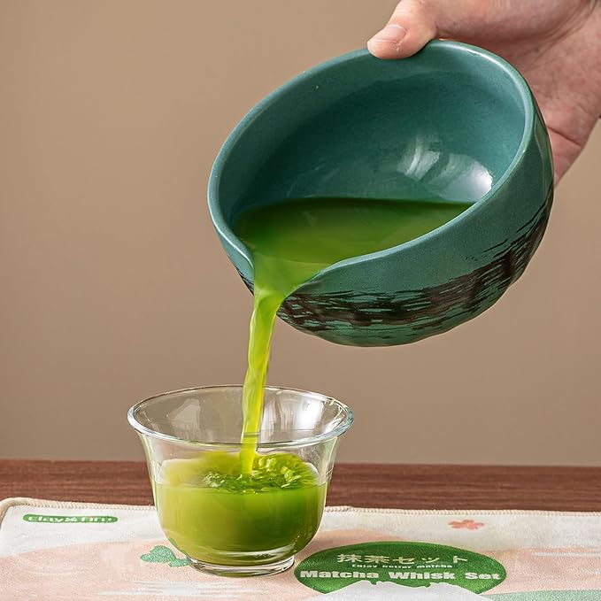 Clay&Fire Matcha Whisk Set,9 Pcs Ceramic Matcha Set, 15 OZ Matcha Bowl with Spout and Whisk,Matcha Kit for Friend, Ideal Gift for Matcha Lover(Dark Green)