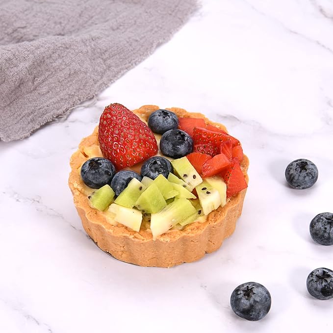 Mini Round Tart Pan with Removable Bottom, Nonstick Mini Pie Pans for Baking, Carbon Steel Quiche Pan Set for Cupcake Muffin Cakes and Desserts, Including 6 Tart Pan and 1 Tart Tamper (Green)