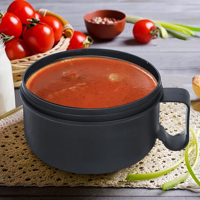 2 Pack Soup Bowl with Handles, Microwave Ramen Bowl with Lid for Soup and Instant Noodles,Oatmeal, Gumbo, Salad,BPA Free(Black Black)