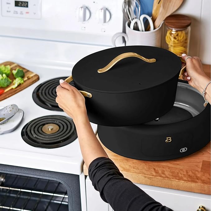 Beautiful 10-in-1 6Qt Electric Multi-Cooker by Drew Barrymore – Slow and Rice Cooker, Steamer, Dutch Oven, Sauté & More – Touch Display, Oven Safe, Dishwasher Safe (Black Sesame)