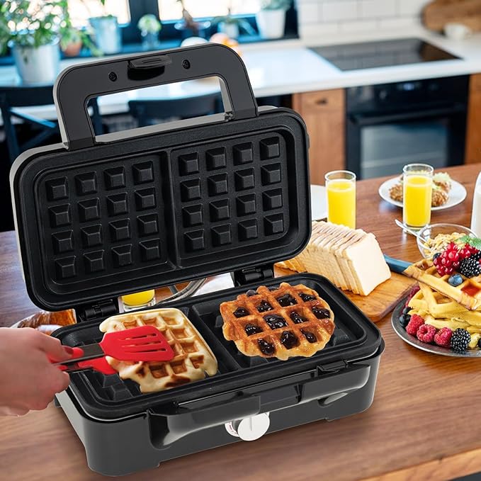 KOTEK 3 In 1 Sandwich Maker, Waffle Maker with Removable Plates, 5-Gear Temperature Control, Non-Stick Coating, Cool Touch Handle & Indicator Lights, Panini Press for Breakfast, 1200W