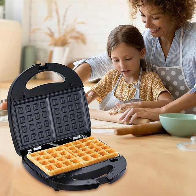 3-in-1 Mini Waffle Maker with Non-Stick Plates, Electric Sandwich Maker, Mini Donut Maker, Breakfast Sandwich Maker Press with Removable Plates, Compact Design & Adjustable Temperature Knob