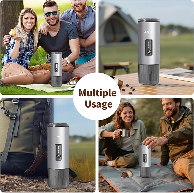 Leozora 20Bar Portable Espresso Machine, 7500mAh USB-C Rechargeable, 3-in-1 for Ground Coffee & Nespresso/DG Capsules, Stainless Steel Travel Coffee Machine for Camping, Car, Office,Silvery