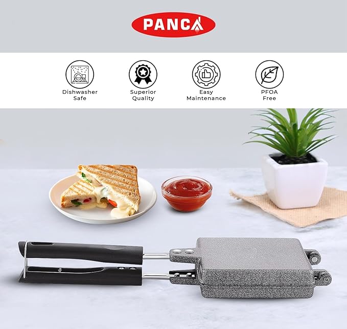 Jumbo Grill Gas Toaster Premium Big Bread Sandwich Maker, Black Aluminium with Bakelite Handles and Spatter, Gas Stove Toaster