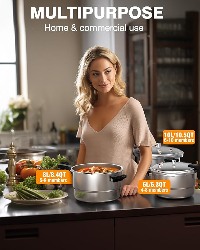 WantJoin 10Qt Aluminum Pressure Cooker w/Release Valve & Multiple Protective Devices,Pressure Canner Compatible with Gas & Induction Cooker,Canner Rack Included