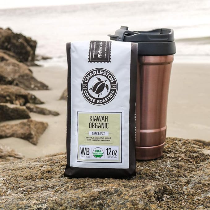 Charleston Coffee Roasters | Specialty Organic Whole Bean Coffee | Hand Picked, Premium Slow Roast | (Kiawah, Dark Roast) 12oz, 6 pack