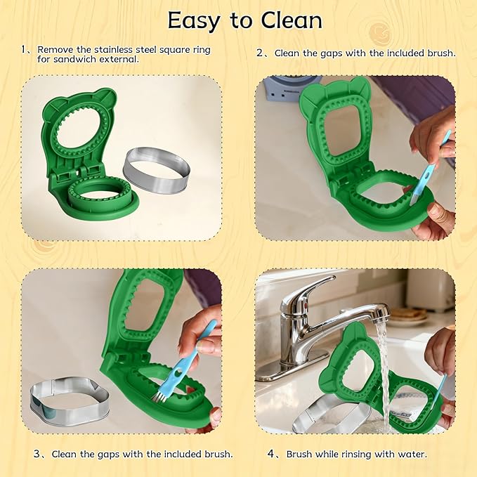 Sandwich Cutter and Sealer - 3.7" Circle & Square Pocket Sandwich Maker, Intuitive & Easy-to-Use for Boys &Girls, Perfect for Breakfast & Lunchboxes (Green, Round)