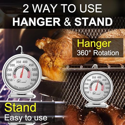 KT THERMO 2PCS Oven Thermometer150-600°F, Oven Grill Smoker Analog Thermometer Instant Read Stainless Steel Kitchen Cooking Thermometer