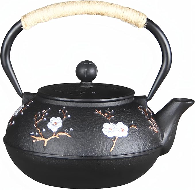 YJX 27oz Small Cast Iron Teapot for Stovetop, Japanese Tetsubin with Enamel, Beautiful Decorative Tea Pot, Durable Tea Kettle with Stainless Steel Infuser for Loose Tea(800ML)