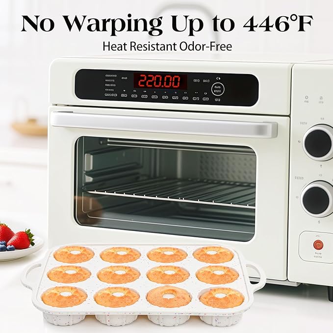 Vinino Silicone Mini Fluted Tube Cake Pans with Metal Reinforced Frame, 12-Cavity Mini Flan Molds, Non-stick Cupcakes Pans for Baking, Donuts, Muffins, Cornbread, Brownies, Jellies