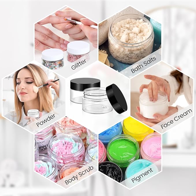 TUZAZO 1 Oz Small Plastic Container Jars with Lids and Labels BPA Free, Empty Round Clear Cosmetic Containers Plastic Slime Jars for Lotion, Cream, Ointments, Samples, Makeup, Travel Storage (12 Pack)