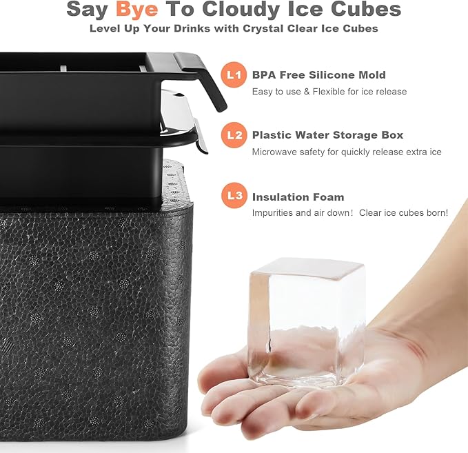 Clear Square Ice Cube Maker Mold for Whiskey Bourbon, Hunting Gifts for Men, Stocking Stuffers for Men, 4 Hunting Theme Ice Stamp Included