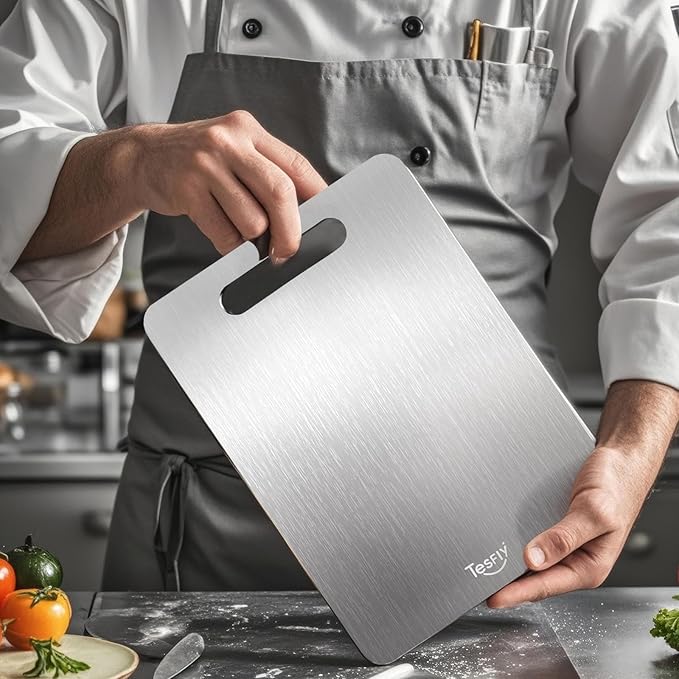 2 Pack Titanium Cutting Board - 100% Pure Titanium Cutting Boards For Kitche,Easy to clean, Double-sided food-grade Cutting Board For Meats, Fruits And Vegetables (18 * 12)