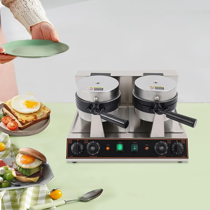 Commercial UFO Burger Maker Electric Double-head Ice Cream Burger Machine 2400W 50-300℃ Temp Control Stainless Steel Waffle Sandwich Panini Press Maker for Restaurant Home Breakfast Shops
